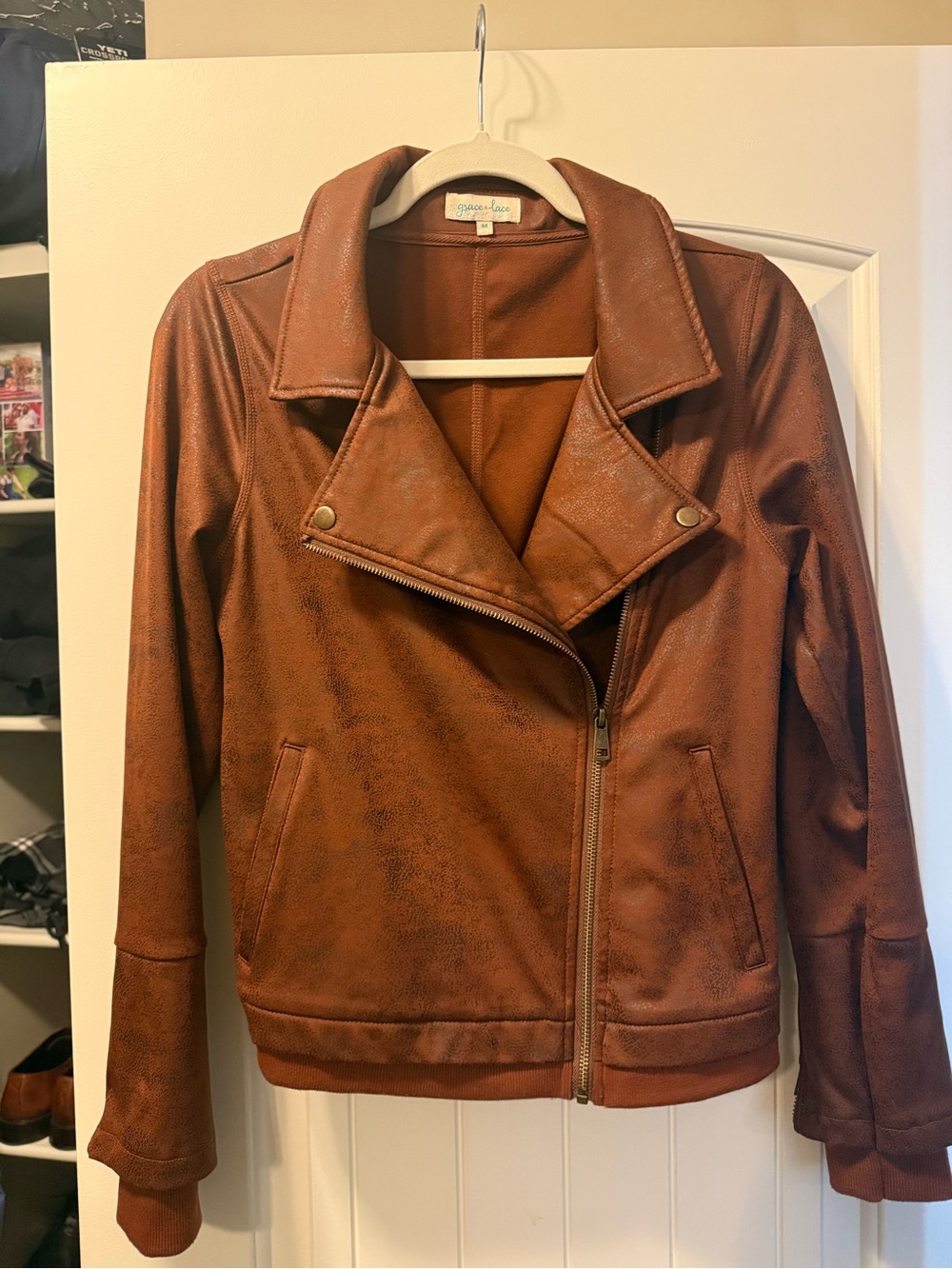 Grace & Lace Rust Brown Faux Leather Moto Jacket